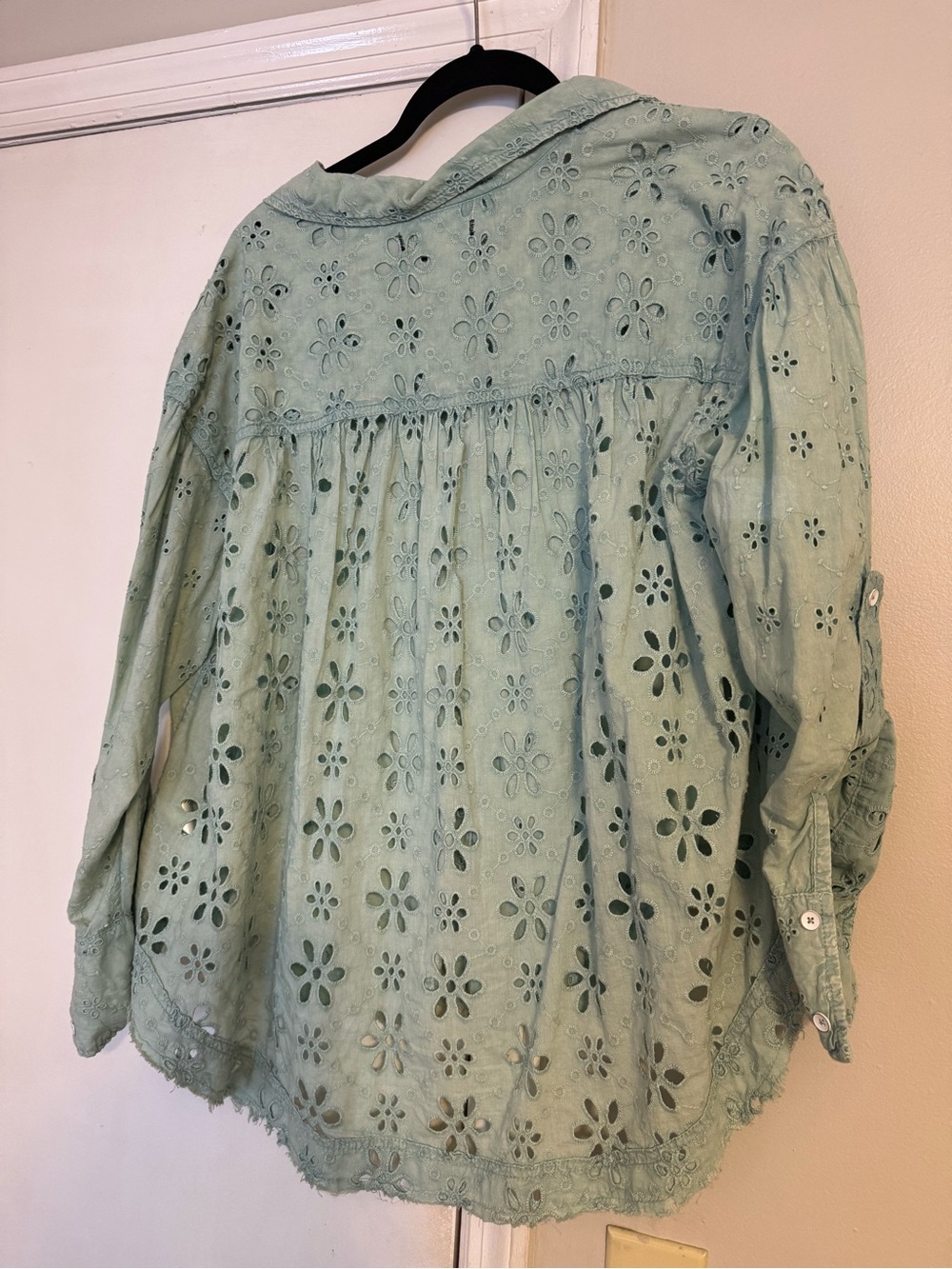 Free People Mint Green Eyelet Button Down Shirt - Picture 3 of 3